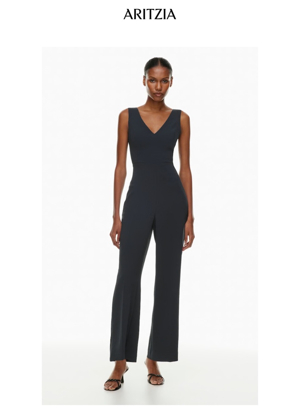 Aritzia Mayfair V-Neck Black Wide-Leg Jumpsuit